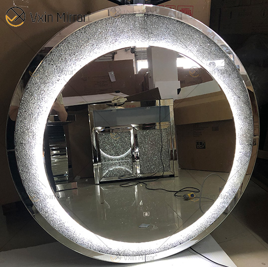 تصميم جديد حار بيع WXM-2594 3 لون ضوء LED فضي كريستال دائري بسيط موضة الماس الديكور مرآة ماكياج