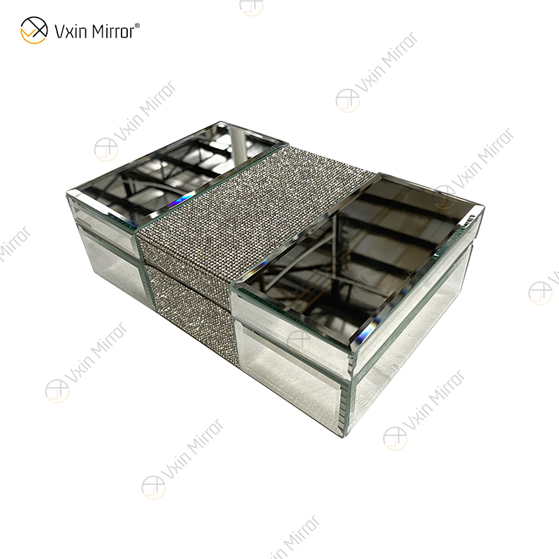 مرآة Vxin WXJB-002 فضية أنيقة زجاج كريستال مرآة صندوق مجوهرات مرآة صندوق مناديل