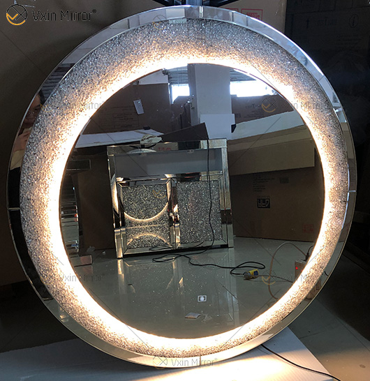 تصميم جديد حار بيع WXM-2594 3 لون ضوء LED فضي كريستال دائري بسيط موضة الماس الديكور مرآة ماكياج