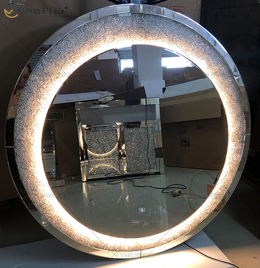 تصميم جديد حار بيع WXM-2594 3 لون ضوء LED فضي كريستال دائري بسيط موضة الماس الديكور مرآة ماكياج