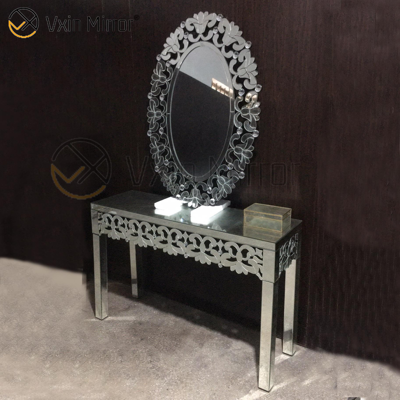 عالية الجودة مصنع Vxin مرآة الأثاث الفضي الكريستال طاولة وحدة التحكم الخشبية مع مرآة