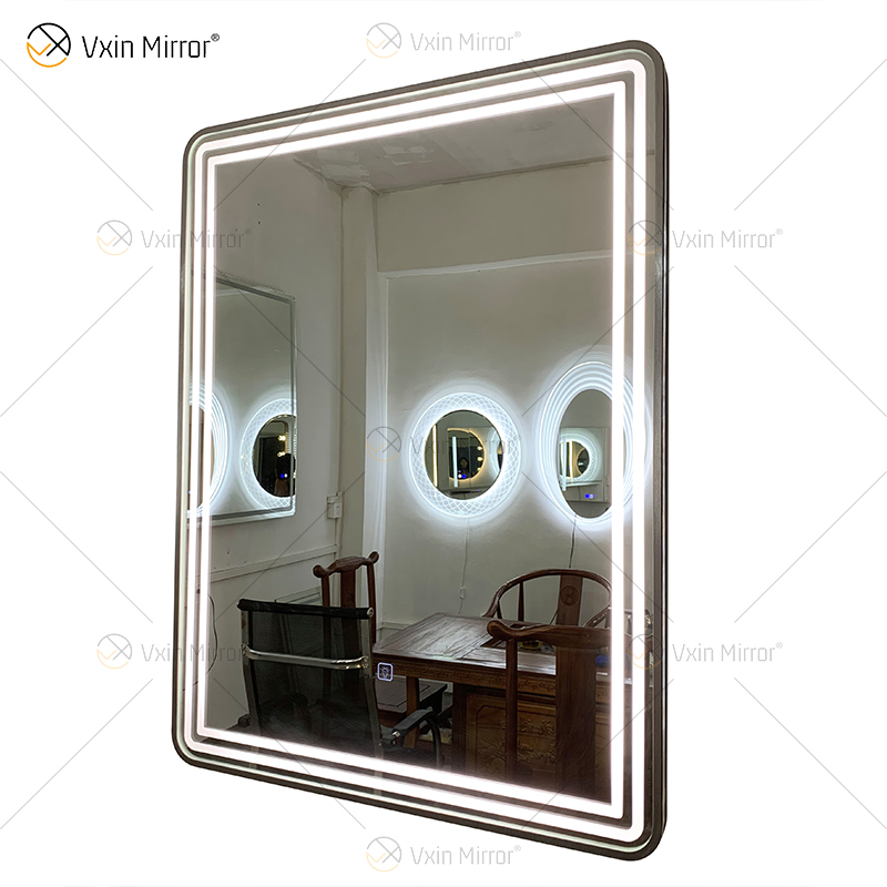 WXDL-121 LED 3 لون فاتح مزود طاقة مقاوم للماء إطار فضي خالٍ من النحاس مرآة حماية البيئة