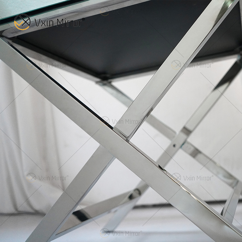 Vanity Modern WXF-046 أثاث من الفولاذ المقاوم للصدأ الفضي منضدة كريستالية مع درج واحد منضدة بجانب السرير