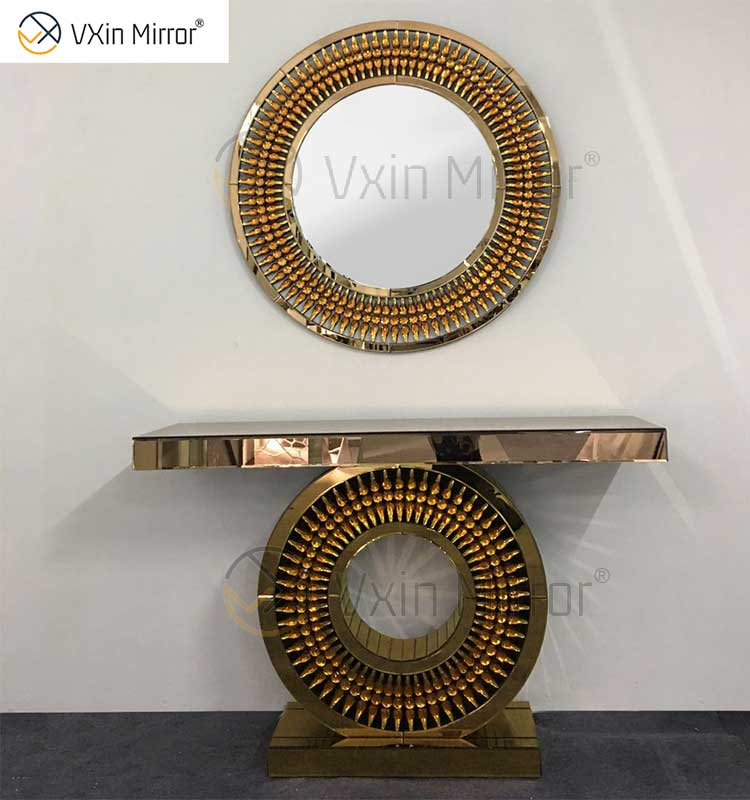 مصنع توريد Vxin الفاخرة الكريستال والزجاج البني وحدة التحكم الجدول مع مرآة