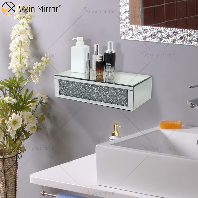 Vxin Factory Supply WXF-153 الفضة جدار ديكور الفضة المكسر الماس مرآة رف جدار مستطيل