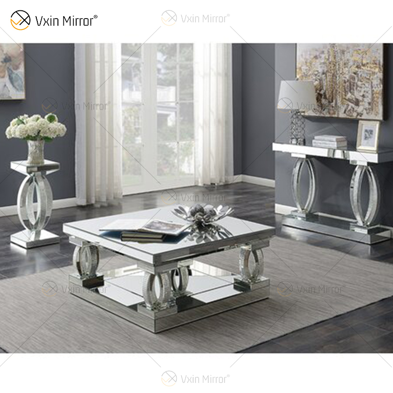 طاولة جانبية مخصصة WXF-1104 طاولة قهوة فضية عاكسة كريستال محلية الصنع