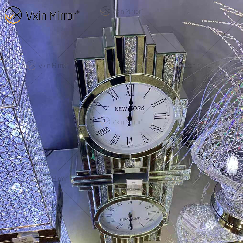 مصنع تصميم جديد WXMC- كريستال فضي مرآة مستطيل ساعة الطاولة