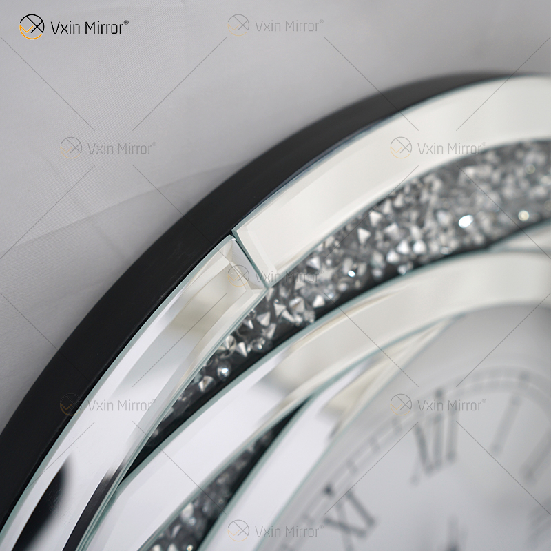 الحزمة التجريبية WXC-080 ساعة حائط ذات مرآة ثلاثية الأبعاد فضية مطحونة بالفضة الحديثة