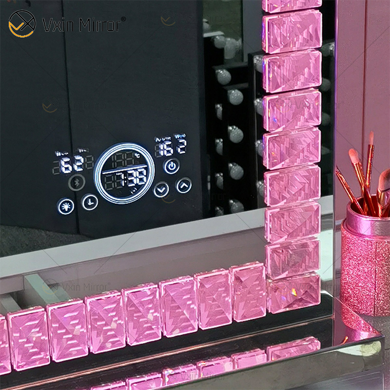 الغرور هوليوود LED مع بلوتوث WXDL-1208 كريستال الجدول أعلى مرآة ماكياج بيضاوية الديكور مع مجموعات غرفة نوم بإضاءة ليد