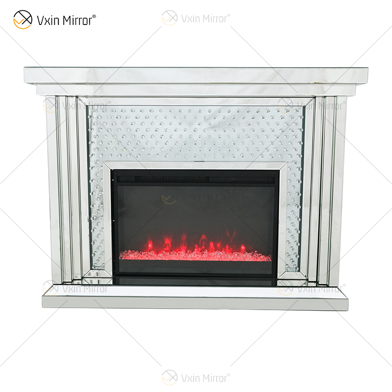 حار بيع WXWF-1097 Sparkle Electric LED Crystal Crushed with Crystal Insert Mirror Fireplace
