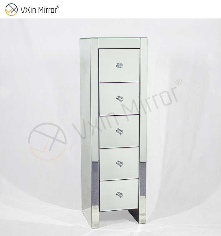 مرآة Vxin WXF-006 ذات خمسة أدراج فضية زجاجية منضدة بجانب السرير طاولة سرير معكوسة