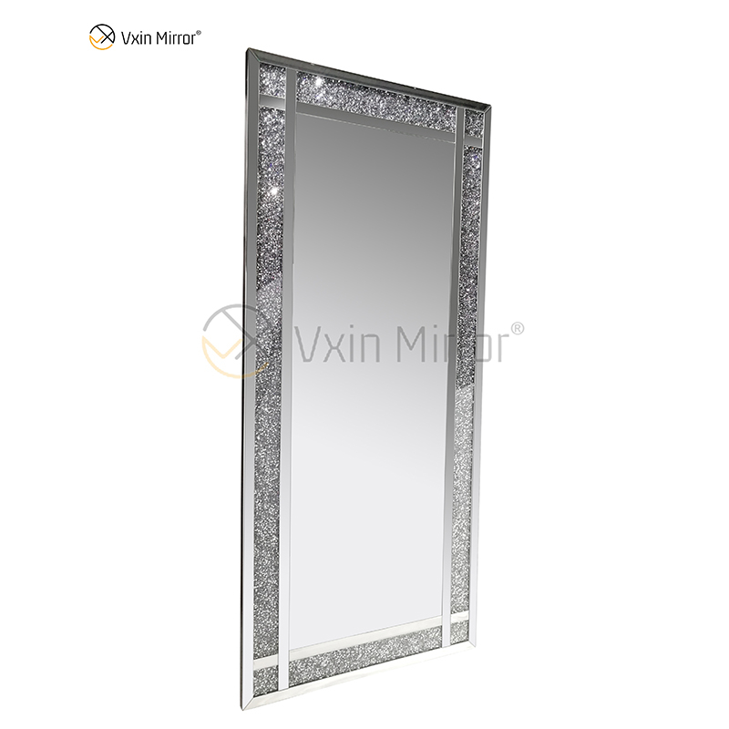 حار بيع 168 سنتيمتر WXM-1082 جدار ديكور الفضة سحق الماس مستطيل المرآة