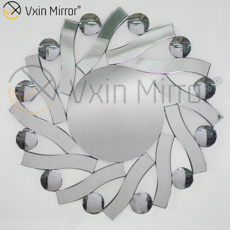 3D أنيقة Vxin الحديثة WXM-1016 الفضة جولة يتوهم مرآة جدار الفن