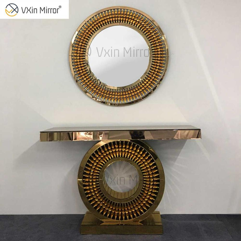 مصنع توريد Vxin الفاخرة الكريستال والزجاج البني وحدة التحكم الجدول مع مرآة