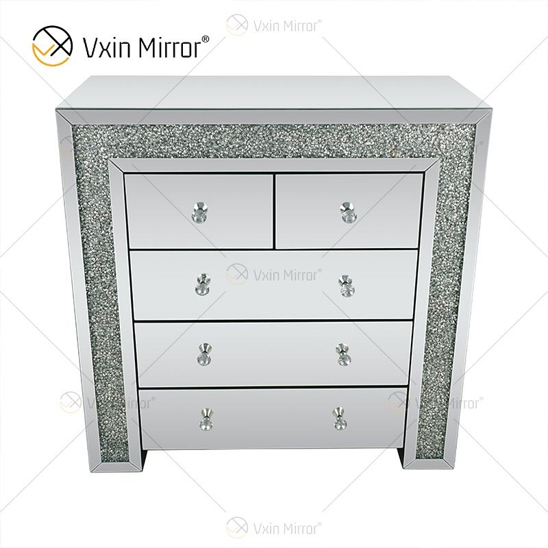 خزانة بجانب السرير من Vxin فضية عاكسة من الماس المكسر مع 5 أدراج