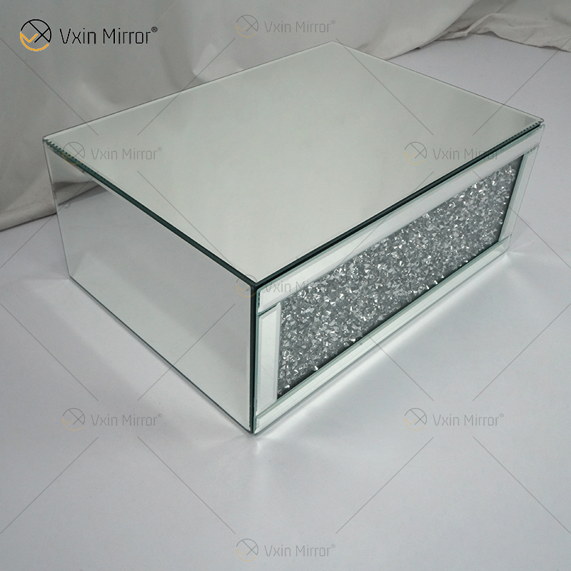 Vxin Factory Supply WXF-153 الفضة جدار ديكور الفضة المكسر الماس مرآة رف جدار مستطيل