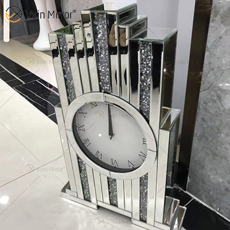 مصنع تصميم جديد WXMC- كريستال فضي مرآة مستطيل ساعة الطاولة