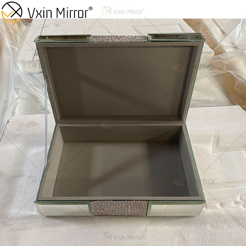 مرآة Vxin WXJB-002 فضية أنيقة زجاج كريستال مرآة صندوق مجوهرات مرآة صندوق مناديل