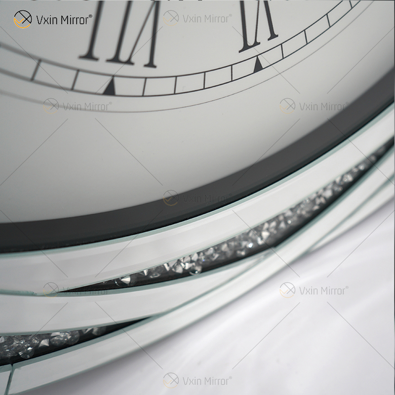 الحزمة التجريبية WXC-080 ساعة حائط ذات مرآة ثلاثية الأبعاد فضية مطحونة بالفضة الحديثة