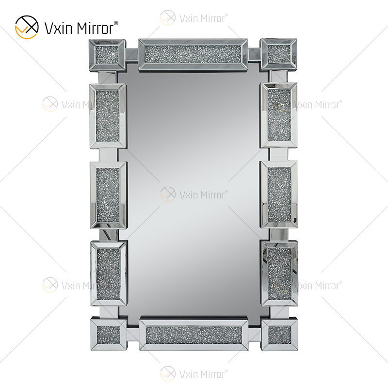 مستطيل تصميم جديد Vxin WXM-1149 جدار ديكور الفضة المكسر الماس الجدار شنقا مرآة الحائط مرآة
