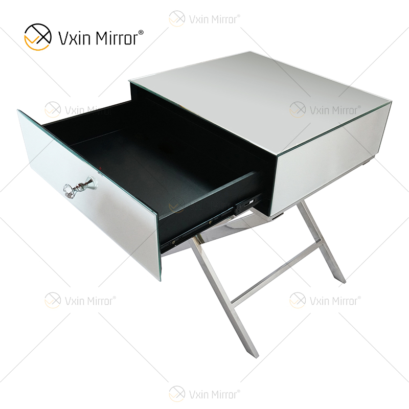 Vanity Modern WXF-046 أثاث من الفولاذ المقاوم للصدأ الفضي منضدة كريستالية مع درج واحد منضدة بجانب السرير
