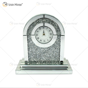مصنع تصميم جديد WXMC-056 سحق مرآة الفضة الماس مستطيل ساعة الطاولة