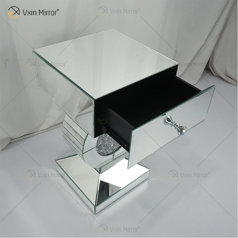 مصنع توريد طاولة جانبية Vxin End Table WXF-157 فضية مطحونة بمرآة الماس مع درج