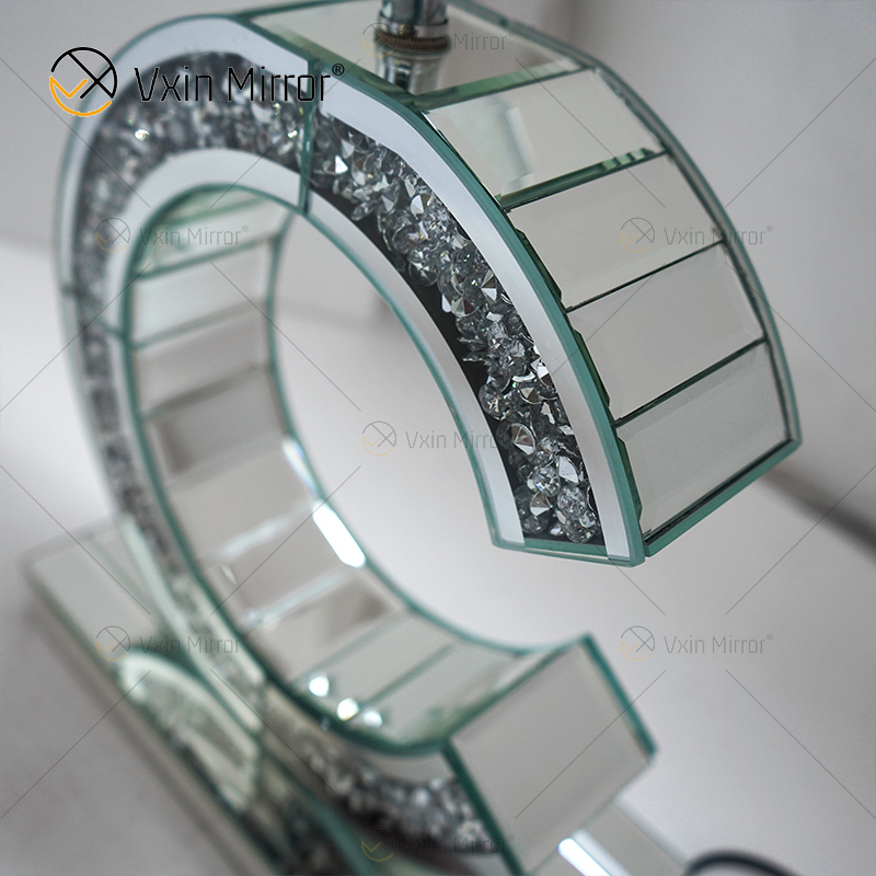 الطراز الحديث WXTL-02 الفضة المكسرة الكريستال المرآة على شكل C مصباح طاولة لمصباح مرآة غرفة النوم