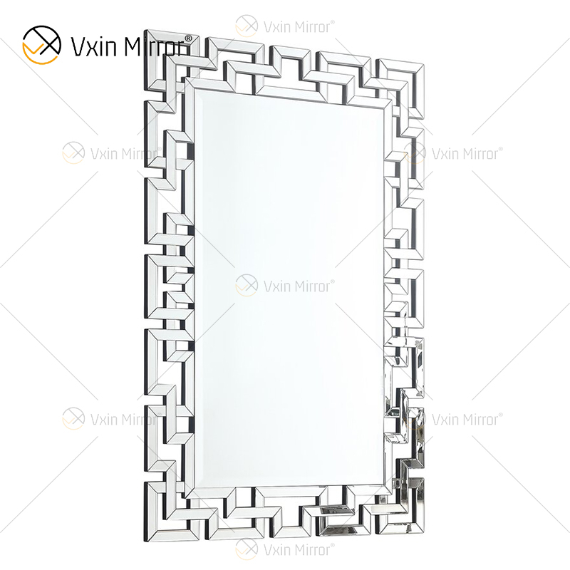 مصنع توريد 3d الجدار مرآة ملصق تصميم WXM-1516 الفضة يتوهم الجدار مرآة خشبية