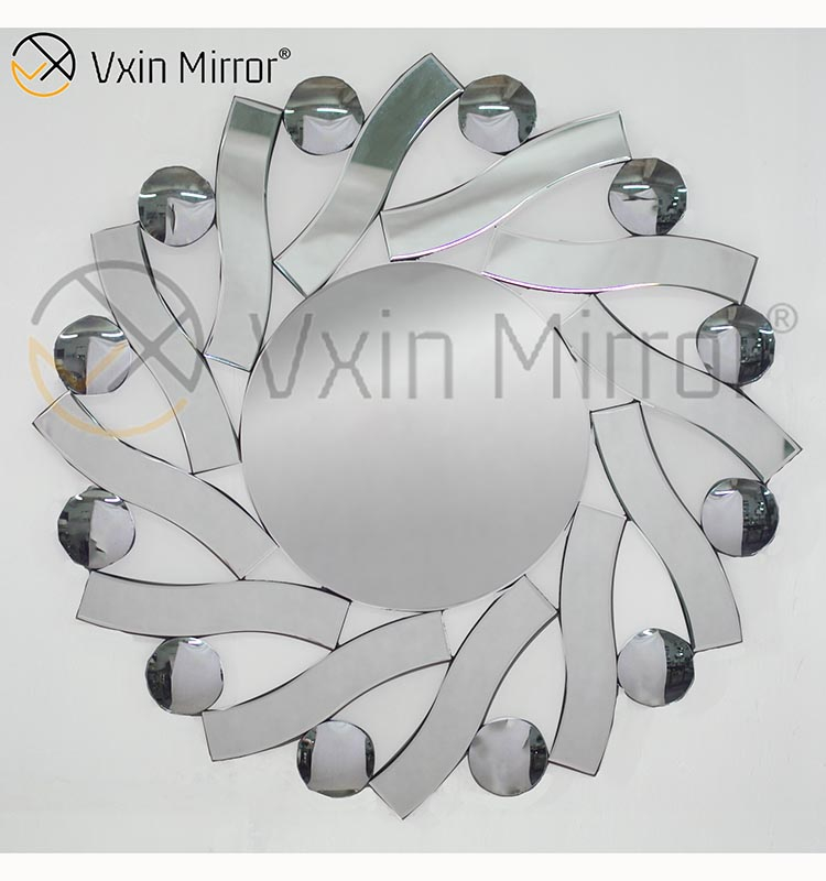 3D أنيقة Vxin الحديثة WXM-1016 الفضة جولة يتوهم مرآة جدار الفن