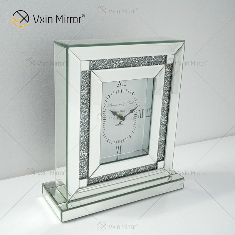 مصنع تصميم جديد WXMC-080 كريستال فضي مرآة مستطيل ساعة الطاولة