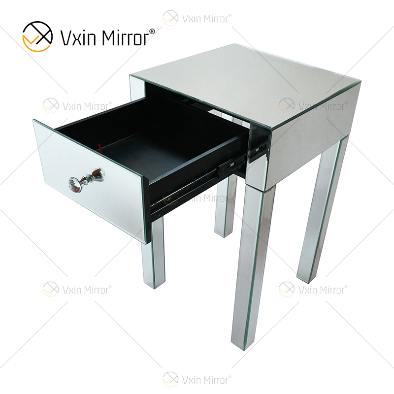 Vanity Modern WXF-046 منضدة كريستال للأثاث الفضي مع درج واحد منضدة بجانب السرير