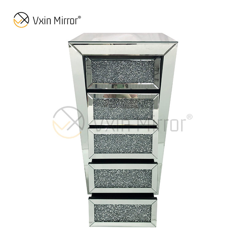 Vxin مرآة فضية مطحونة WXWF-707 Diamon منضدة مشطوفة طاولة بجانب السرير مع 5 أدراج وطاولة سرير معكوسة