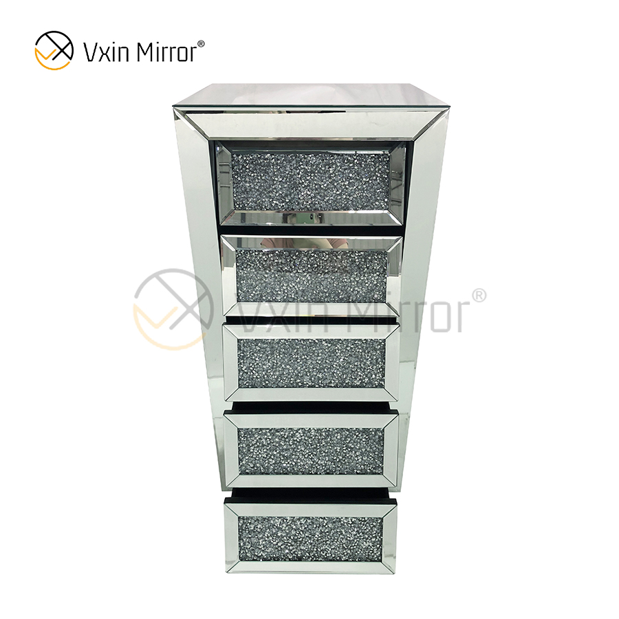 Vxin مرآة فضية مطحونة WXWF-707 Diamon منضدة مشطوفة طاولة بجانب السرير مع 5 أدراج وطاولة سرير معكوسة