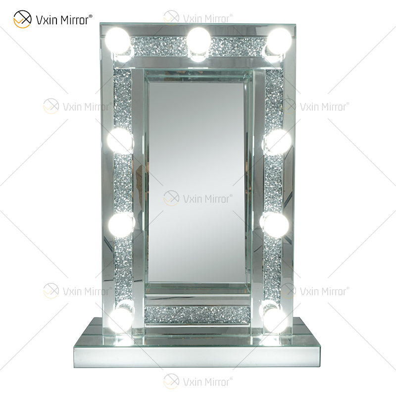 CRYSTAL Sparkle DIAMOND CRUSH MIRRORED HOLLYWOOD MIRROR 9 BULB MAKE UP DRESSING TABLE WXDL-176