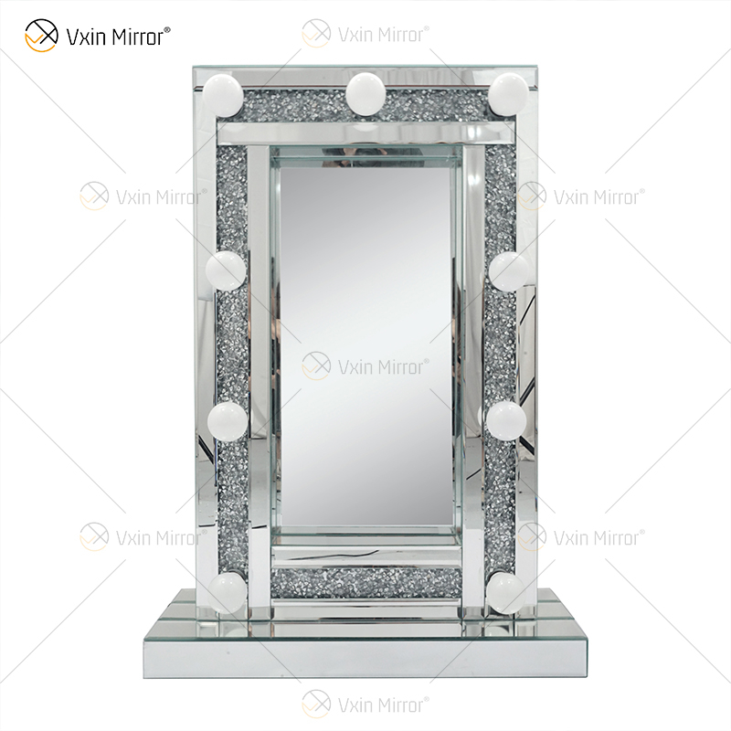 CRYSTAL Sparkle DIAMOND CRUSH MIRRORED HOLLYWOOD MIRROR 9 BULB MAKE UP DRESSING TABLE WXDL-176