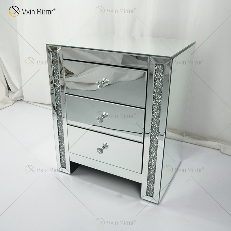 Vxin Mirror WXWF-718 الحديثة 3 أدراج معكوسة منضدة بجانب السرير