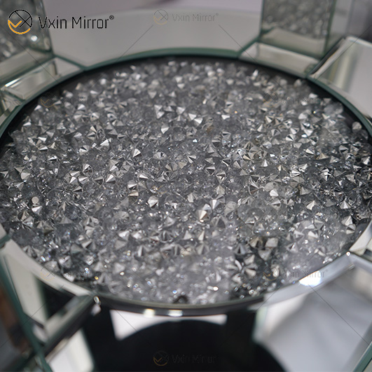 رخيصة WXF-095 تصميم جديد الحديثة طاولة جانبية مستديرة غرفة المعيشة الفضة سحق الماس الفاخرة مرآة جانبية الجدول