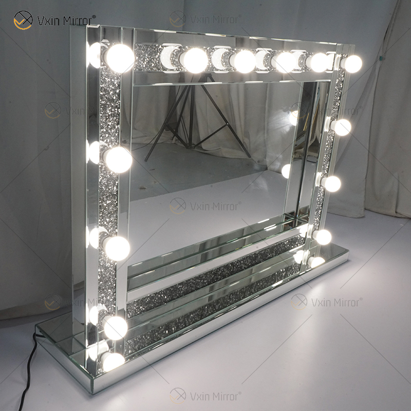 Venetian Styles WXDL-105 مرآة منضدة الزينة مضاءة بالكريستال الفضي مع 12 لمبة لأرائك غرفة المعيشة