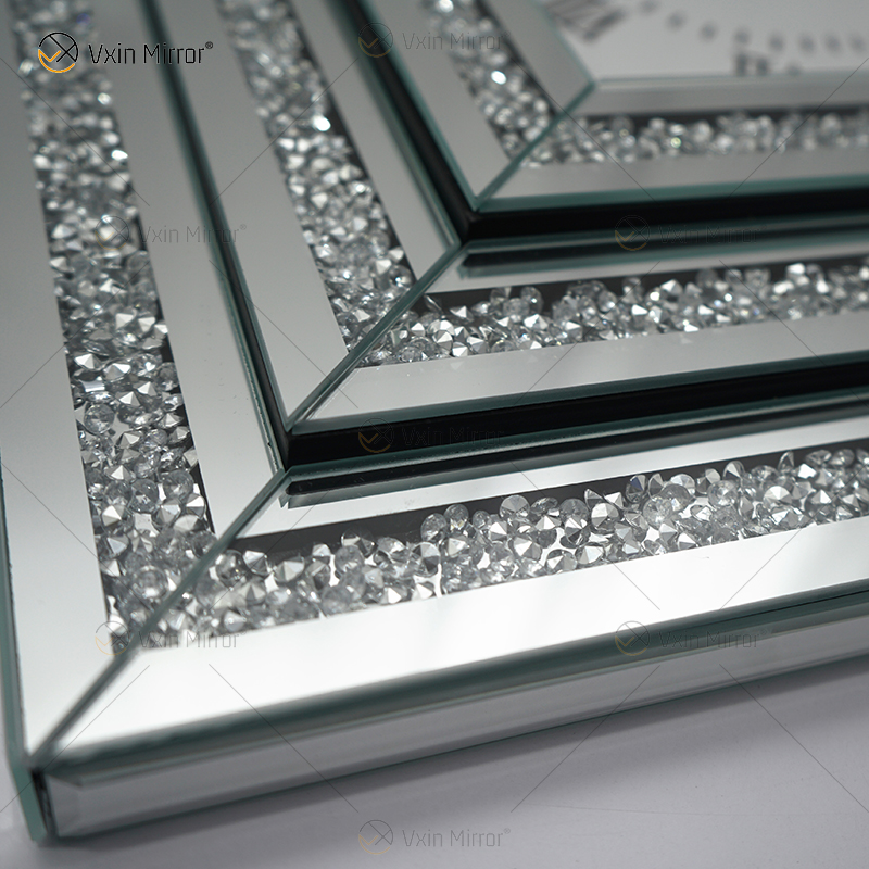 حار بيع ساعة معكوسة WXMC-078 سحق الماس الفضة ديكور الحائط ساعة أنيقة مربعة