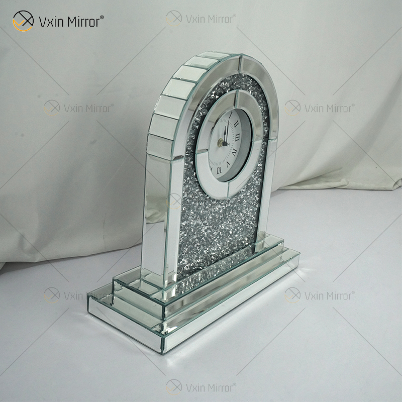 مصنع تصميم جديد WXMC-056 سحق مرآة الفضة الماس مستطيل ساعة الطاولة