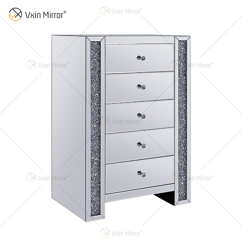 أوروبا الحديثة WXF-719 خمسة أدراج عربة أطفال فضية مكسورة إطار ماسي bedsideTable معكوسة طاولة بجانب السرير