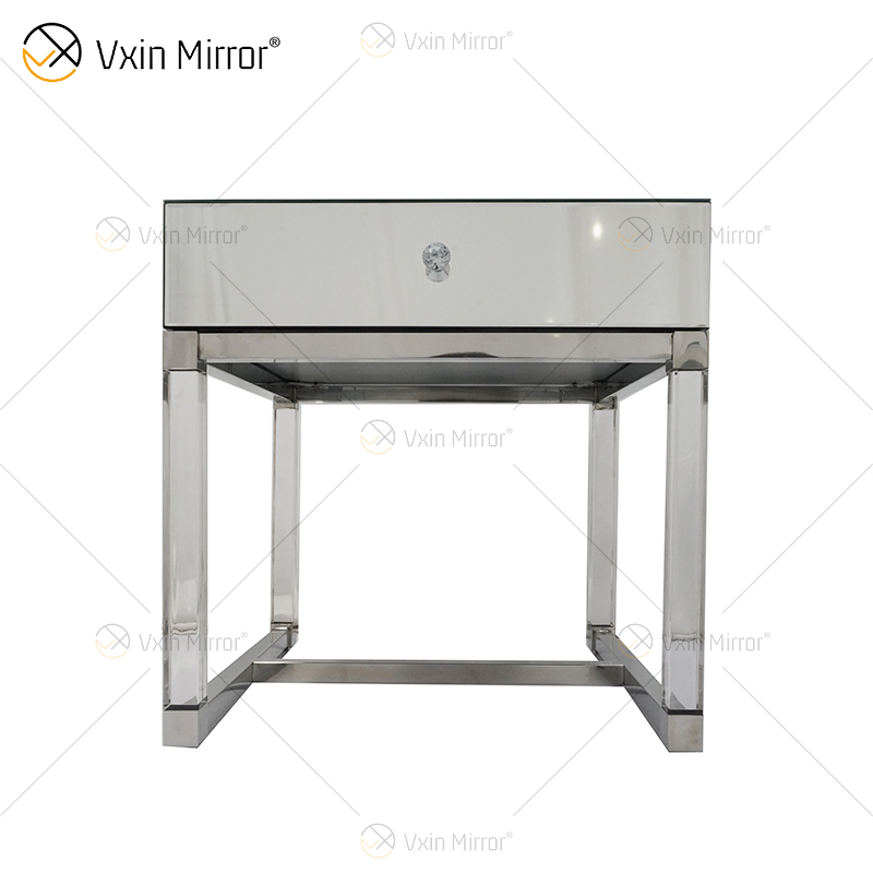 Vanity Modern WXF-139-2 منضدة أثاث من الزجاج الفضي الأكريليكي مع أدراج وطاولة بجانب السرير معكوسة لغرفة النوم