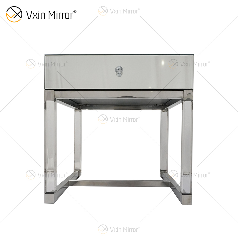 Vanity Modern WXF-139-2 منضدة أثاث من الزجاج الفضي الأكريليكي مع أدراج وطاولة بجانب السرير معكوسة لغرفة النوم