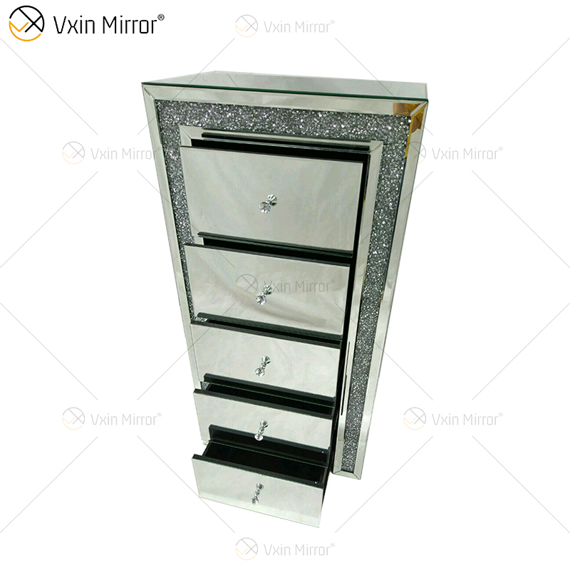Vxin WXF-265 عدة درج طويل للأولاد مرآة فضية كريستالية منضدة منضدة بجانب السرير لون مخصص معكوسة طاولة بجانب السرير