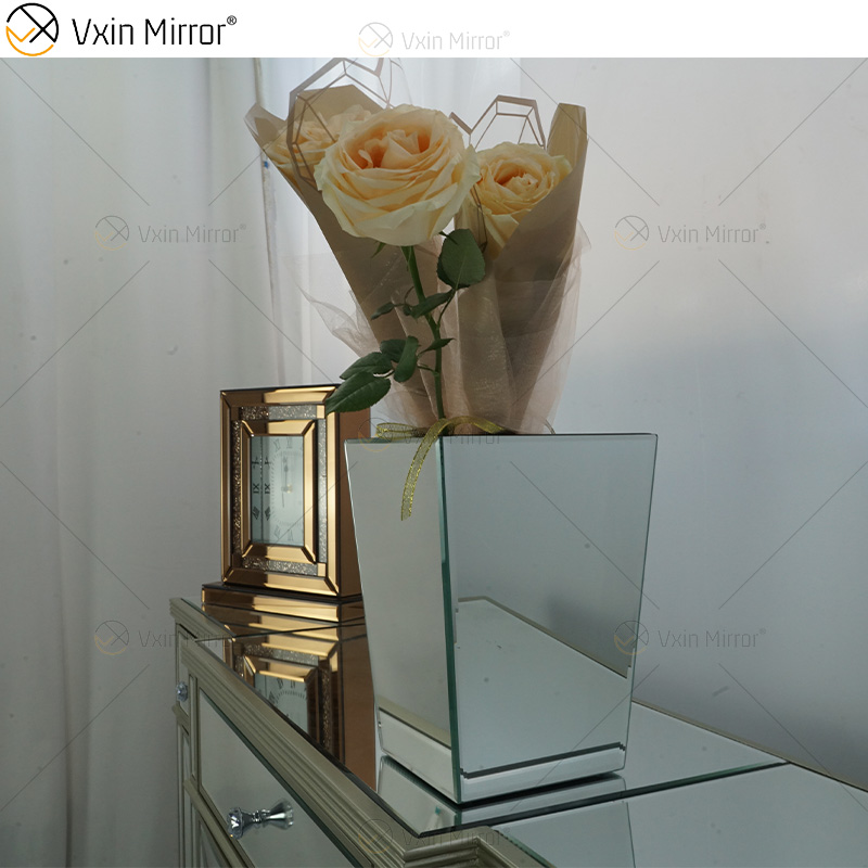 Vxin مرآة WXMV-034 مرآة زهرية الكريستال الفضة الزجاج زهرية زخرفية زهرة أنيقة للديكور المنزل لا يمكن حمل المياه