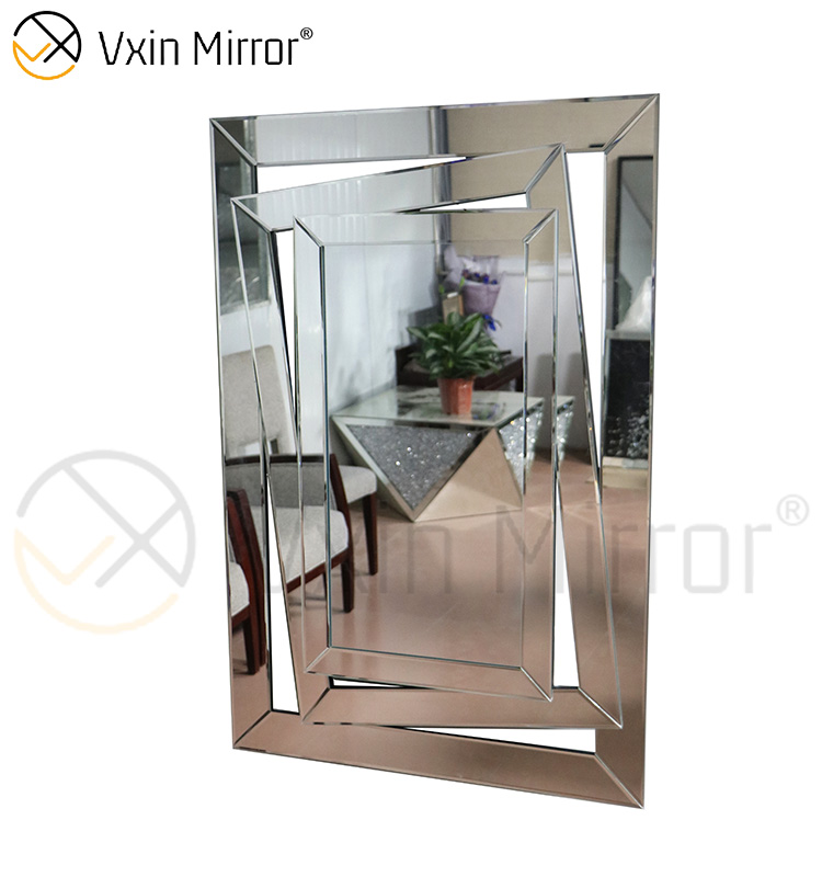 3D منحوتة الجدار الديكور WXM-1505 الفضة الحديثة الجدار شنقا مرآة