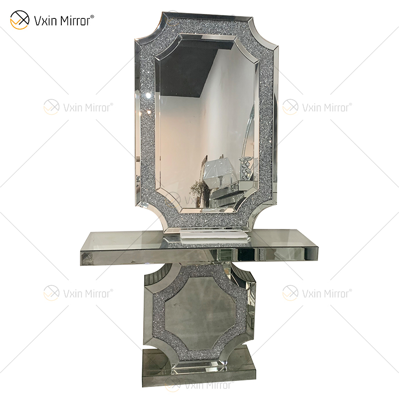 أحدث طاولة Vxin Mirror Silver Furniture Crush Diamond Console مع مرآة بطول