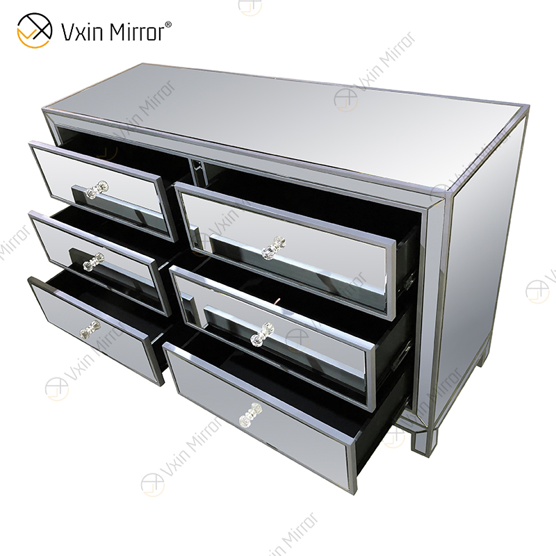 Vxin Mirror Hot البيع WXR-007 الفضة ديكور المنزل Mirored دولاب خزانة مع 6 أدراج