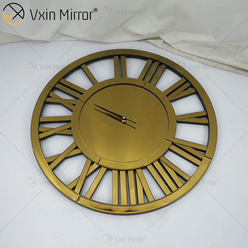 عرض ساخن WXMC-04 ديكور حائط حديث أنيق بتصميم رقمي رقمي فضي وذهبي ساعة حائط بمرآة